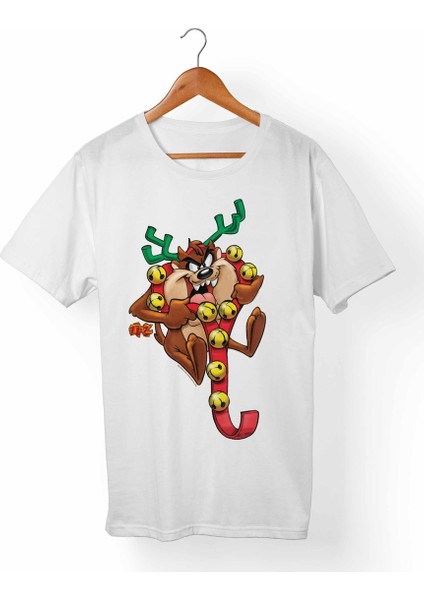 Tazmanya Canavarı Unisex-Erkek Beyaz T-Shirt