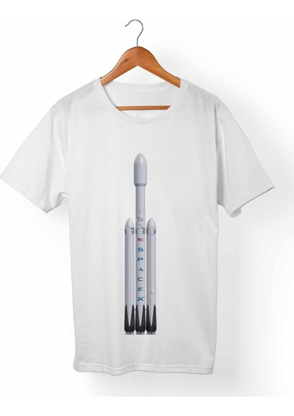 Falcon Heavy-Space X Unisex-Erkek Beyaz T-Shirt