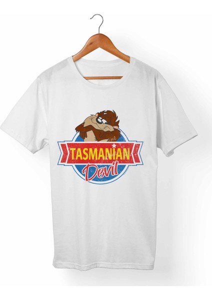 Tazmanya Canavarı Unisex-Erkek Beyaz T-Shirt
