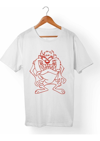 Tazmanya Canavarı Unisex-Erkek Beyaz T-Shirt