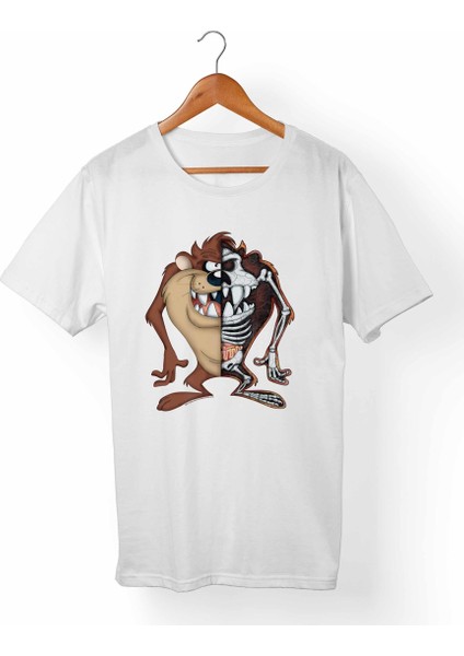 Tazmanya Canavarı Unisex-Erkek Beyaz T-Shirt