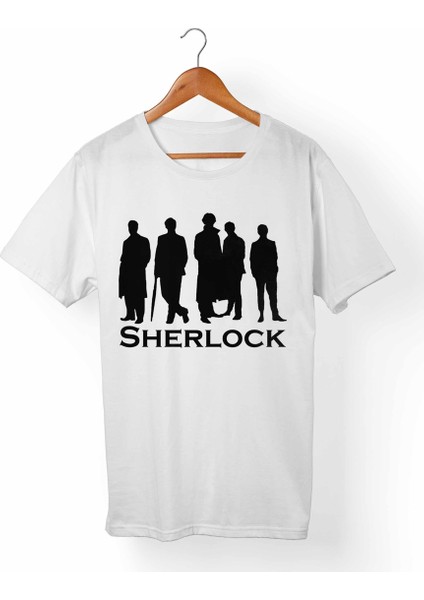 Sherlock Holmes-Sher Locked Unisex-Erkek Beyaz T-Shirt