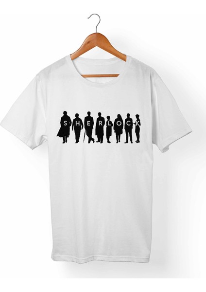 Sherlock Holmes-Sher Locked Unisex-Erkek Beyaz T-Shirt