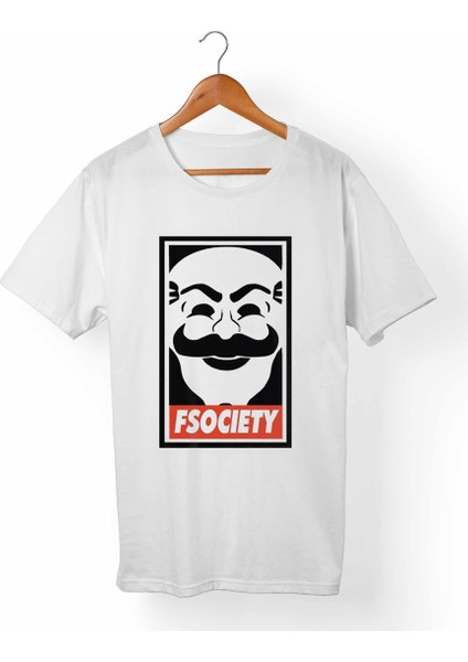 Mr.Robot Unisex-Erkek Beyaz T-Shirt