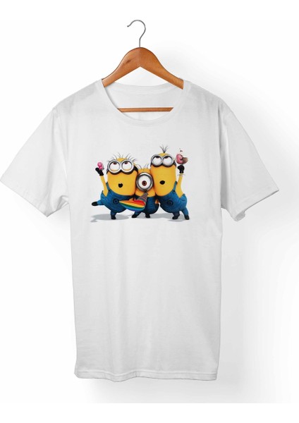 Minions Unisex-Erkek Beyaz T-Shirt