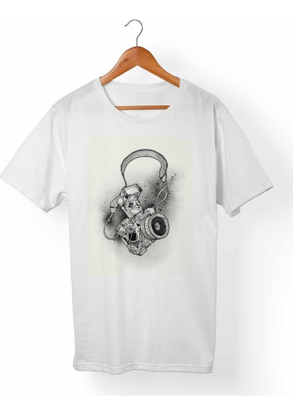 Fotoğraf Makinası Baskılı Unisex-Erkek Beyaz T-Shirt