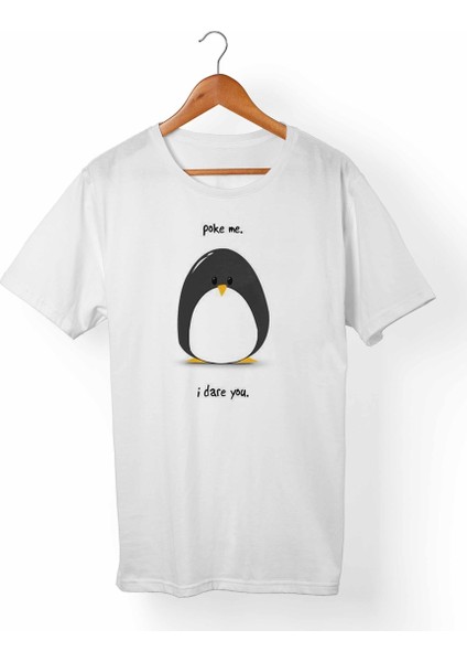 Penguen Baskılı Unisex-Erkek Beyaz T-Shirt