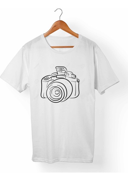 Fotoğraf Makinası Baskılı Unisex-Erkek Beyaz T-Shirt