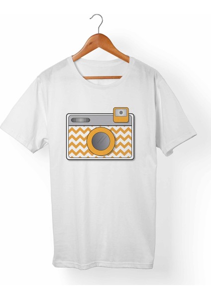 Fotoğraf Makinası Baskılı Unisex-Erkek Beyaz T-Shirt