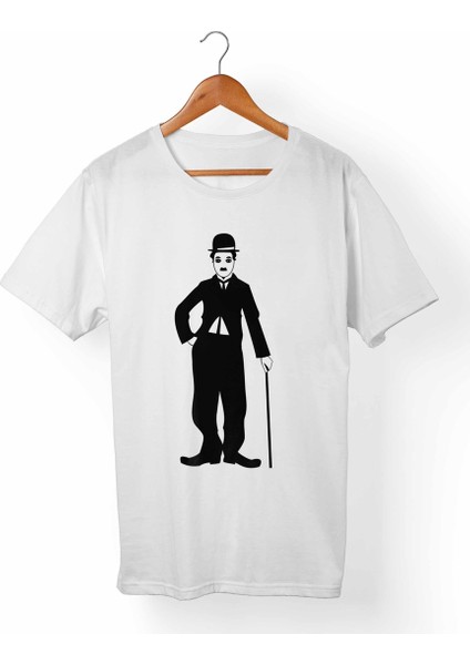 Charlie Chaplin Unisex-Erkek Beyaz T-Shirt