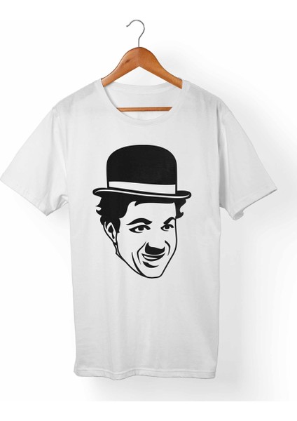 Charlie Chaplin Unisex-Erkek Beyaz T-Shirt