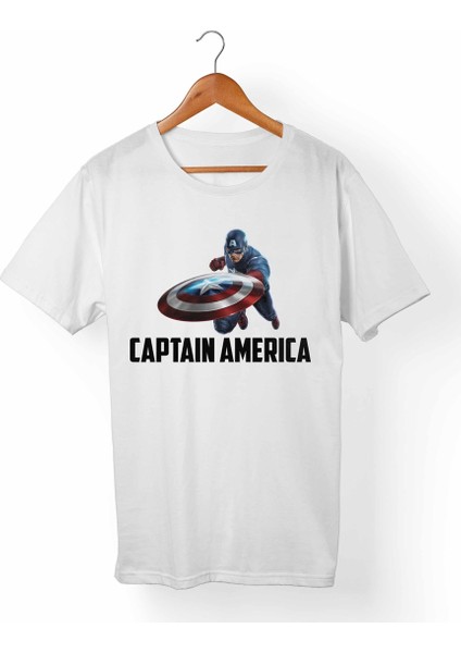 Captain America Unisex-Kadın Beyaz T-Shirt