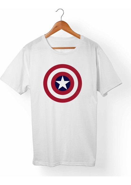 Captain America Unisex-Erkek Beyaz T-Shirt