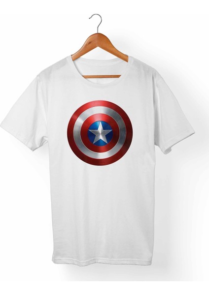 Captain America Unisex-Kadın Beyaz T-Shirt