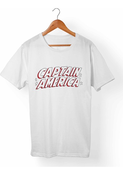 Captain America Unisex-Kadın Beyaz T-Shirt
