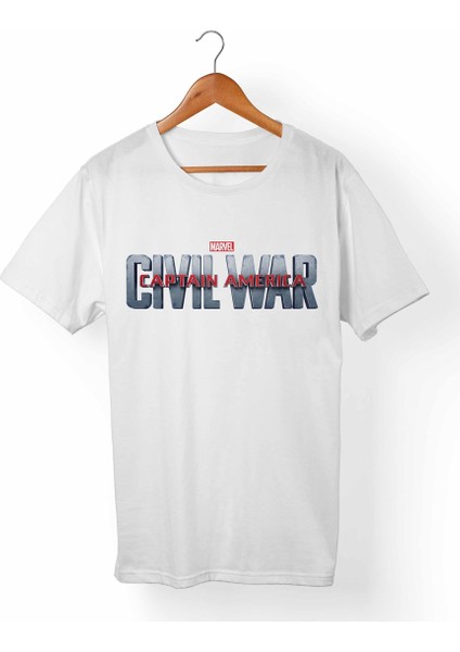 Captain America Unisex-Kadın Beyaz T-Shirt