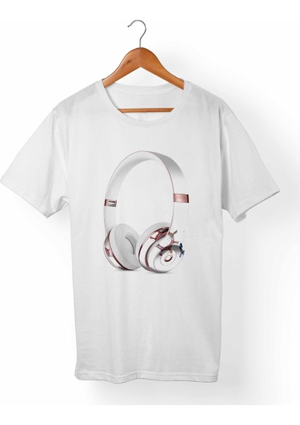 Kulaklık-Headphone Baskılı Beyaz T-Shirt