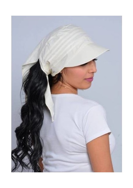 Bağlamalı Eşarp Siperli Beyaz Bandana Şapka