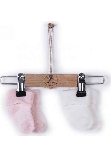 Havlu Bebe Çorap 2'li (Çizgili) S60898 Ekru Düz Pembe İnce Çizgili