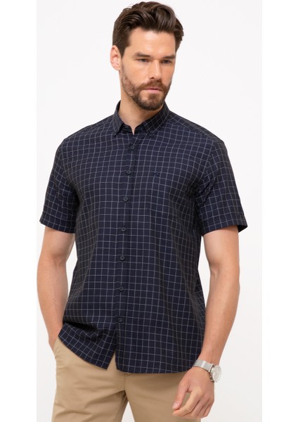 Erkek Lacivert Regular Fit Kısa Kollu Gömlek 50203461-VR033