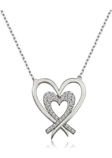 ​Gümüş İki Kalp Bayan Kolye