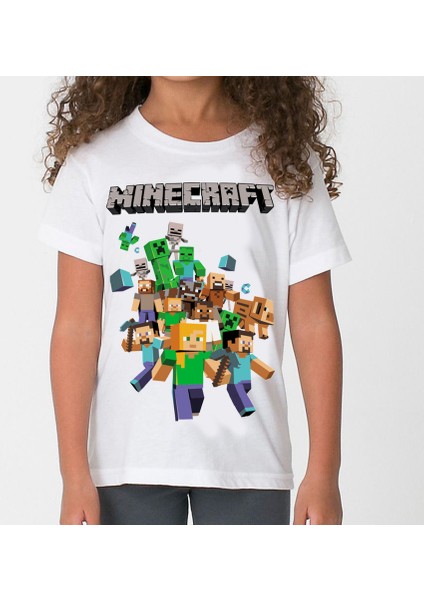 Minecraft Çocuk T-Shirt Beyaz Unisex fiyatları