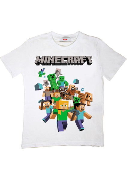Minecraft Çocuk T-Shirt Beyaz Unisex modelleri