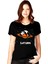 Satürnde Panda Siyah Kısa Kollu Kadın Kadın T-Shirt 1