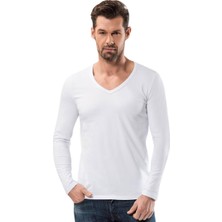 Anıt V Yaka Uzun Kollu Fit Kalıp T Shirt 1166