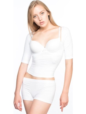 Emay 5014 Seamless Göğsü Açık Kollu Korsesi Body Beyaz