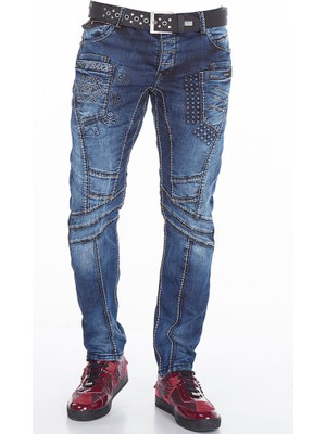 Cipo&Baxx CD418 Kabartma Motifli Lacivert Erkek Motorcu Jeans