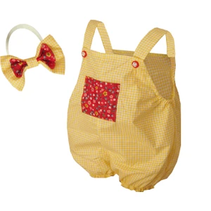 Shecco Babba Cep Detaylı Kız Bebek Tulum Bandana Takım Sarı