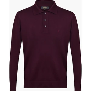 Klasik Kesim Bordo Yünlü Erkek Polo Yaka Triko