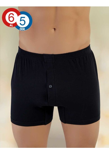 6'lı Paket Likralı Pamuk Erkek Boxer Siyah ME010
