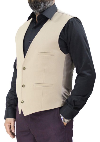 V Yaka Yelek Slim Fit Spor Model Bej 50239 modelleri