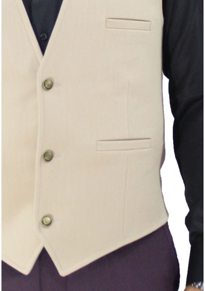 V Yaka Yelek Slim Fit Spor Model Bej 50239 indirimleri