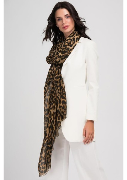 10862 Leopar Desenli Kahve Rengi Şal