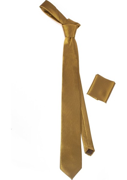 Klasik Mendilli Gold Erkek Kravat