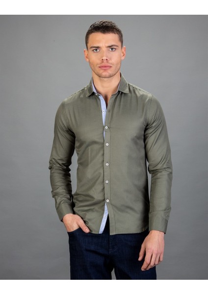 Slim Fit Spor Yeşil Erkek Gömlek