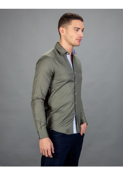 Slim Fit Spor Yeşil Erkek Gömlek