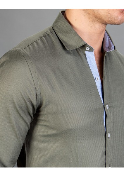 Slim Fit Spor Yeşil Erkek Gömlek