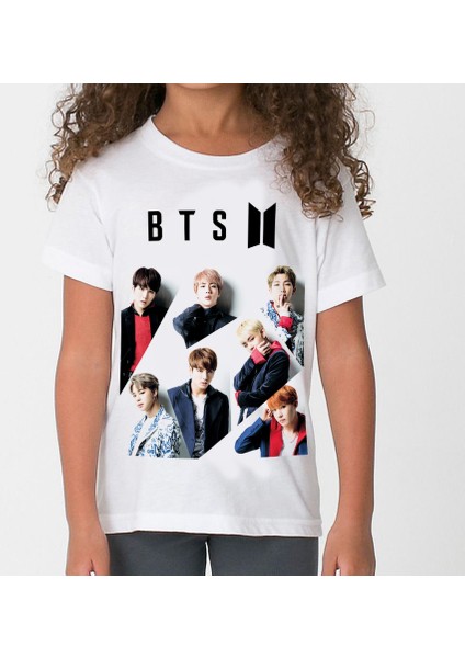 Bts Çocuk T-Shirt Beyaz Renkli Unisex Kesim