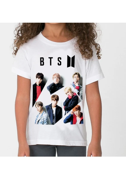 Bts Çocuk T-Shirt Beyaz Renkli Unisex Kesim