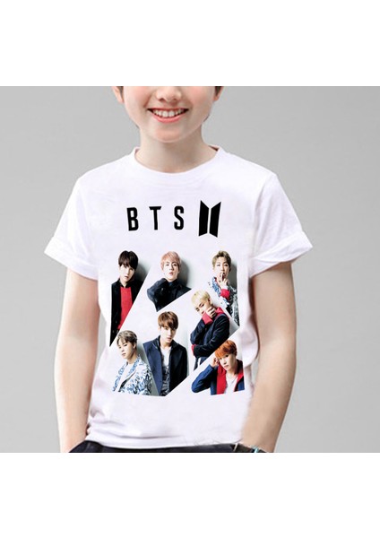 Bts Çocuk T-Shirt Beyaz Renkli Unisex Kesim