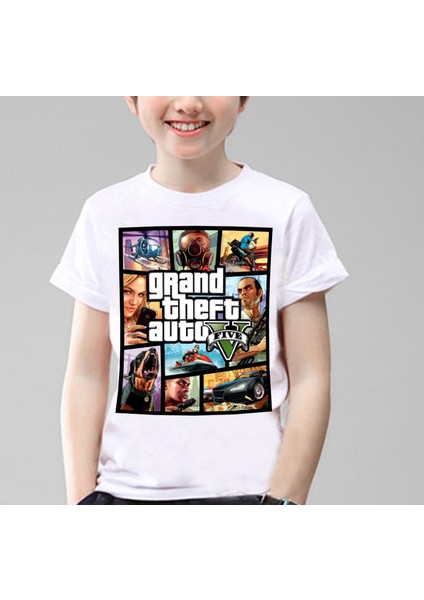 Gta5 Çocuk T-Shirt Beyaz Unisex