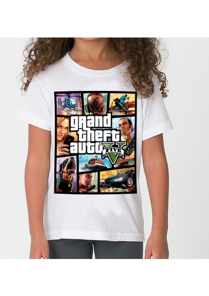 Gta5 Çocuk T-Shirt Beyaz Unisex