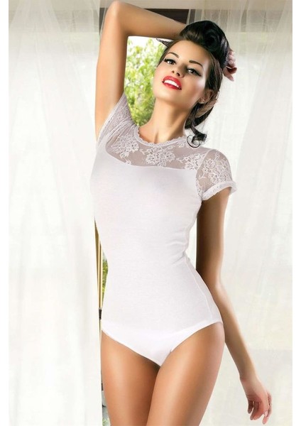 Kısa Kol Kadın Çıtçıtlı Body Beyaz