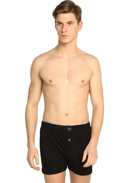 Penye Düğmeli Erkek Boxer Siyah