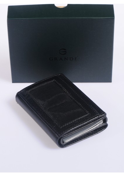 Unisex Hakiki Deri Mekanizmalı Kartlık Grerkcz725 Siyah
