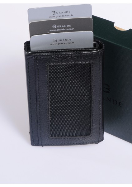 Unisex Hakiki Deri Mekanizmalı Kartlık Grerkcz725 Siyah